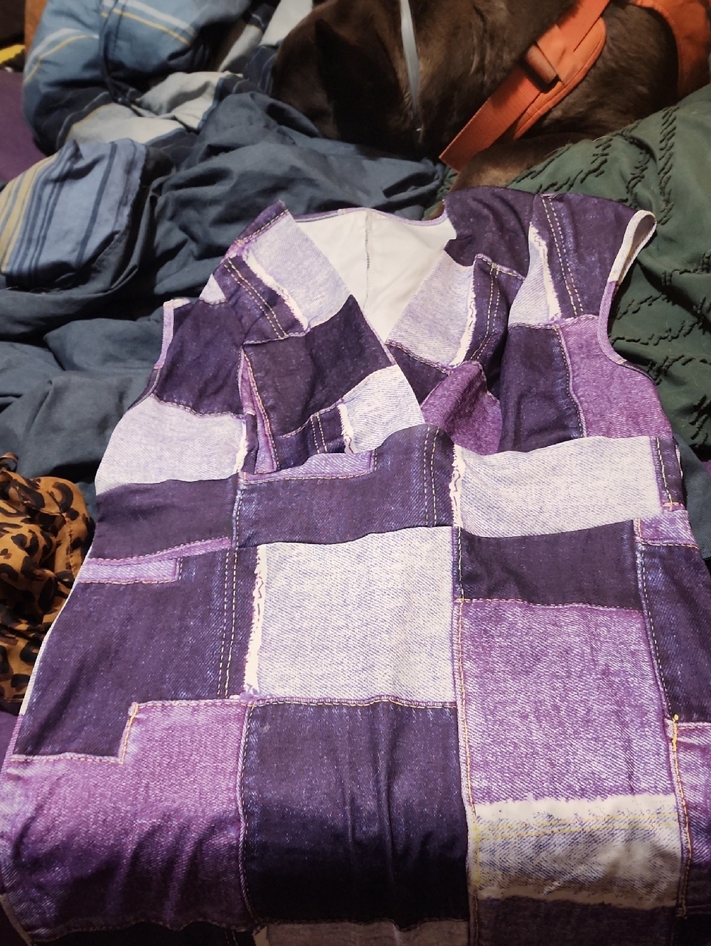 SHEIN Purple Patchwork V-Neck Sleeveless Dress